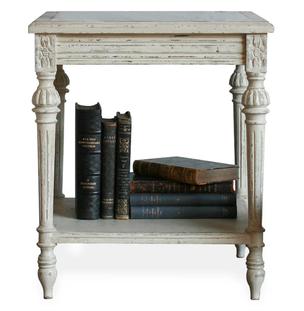 Claude french country grey wash carrera marble end table nightstand