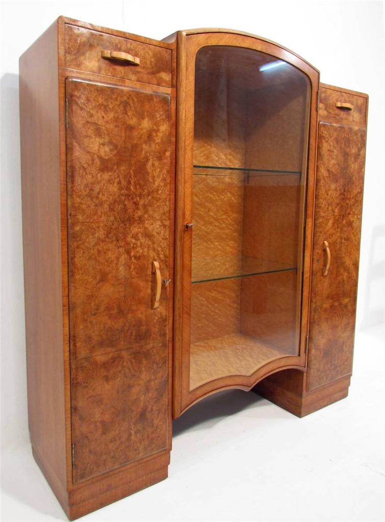 Beautiful art deco walnut glass display cabinet bookcase c 1920