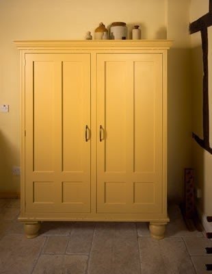 Painted freestanding cupboard with larder storage for dry foods and