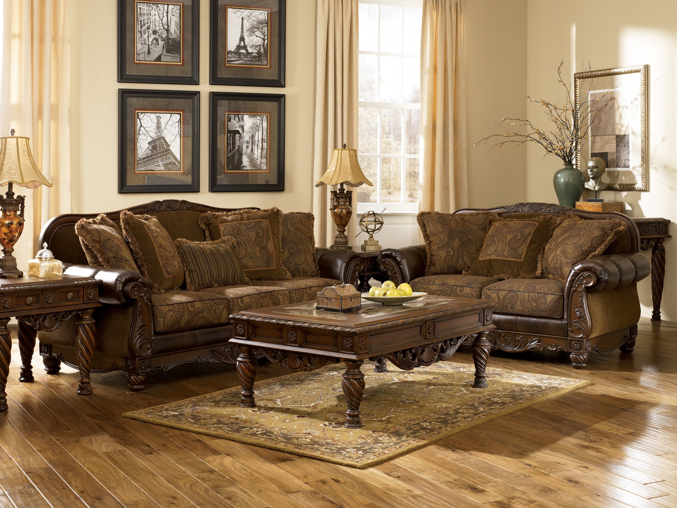 Old world bonded leather fabric sofa couch set living room