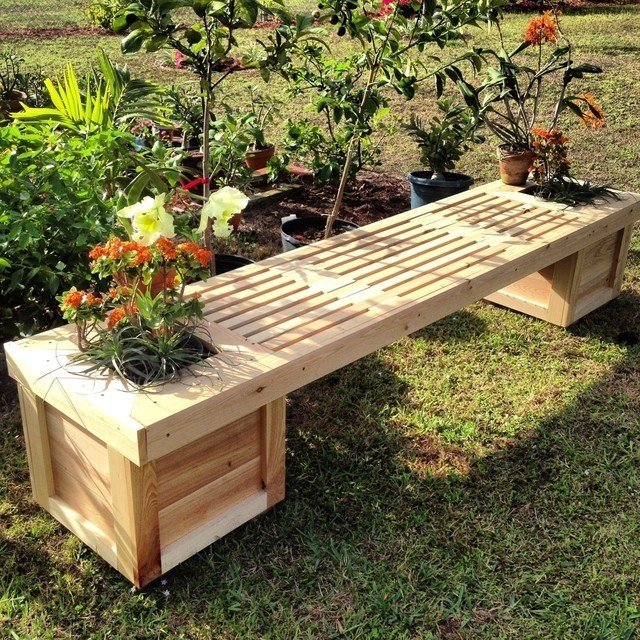 Planter box gardening bench craftsman outdoor benches