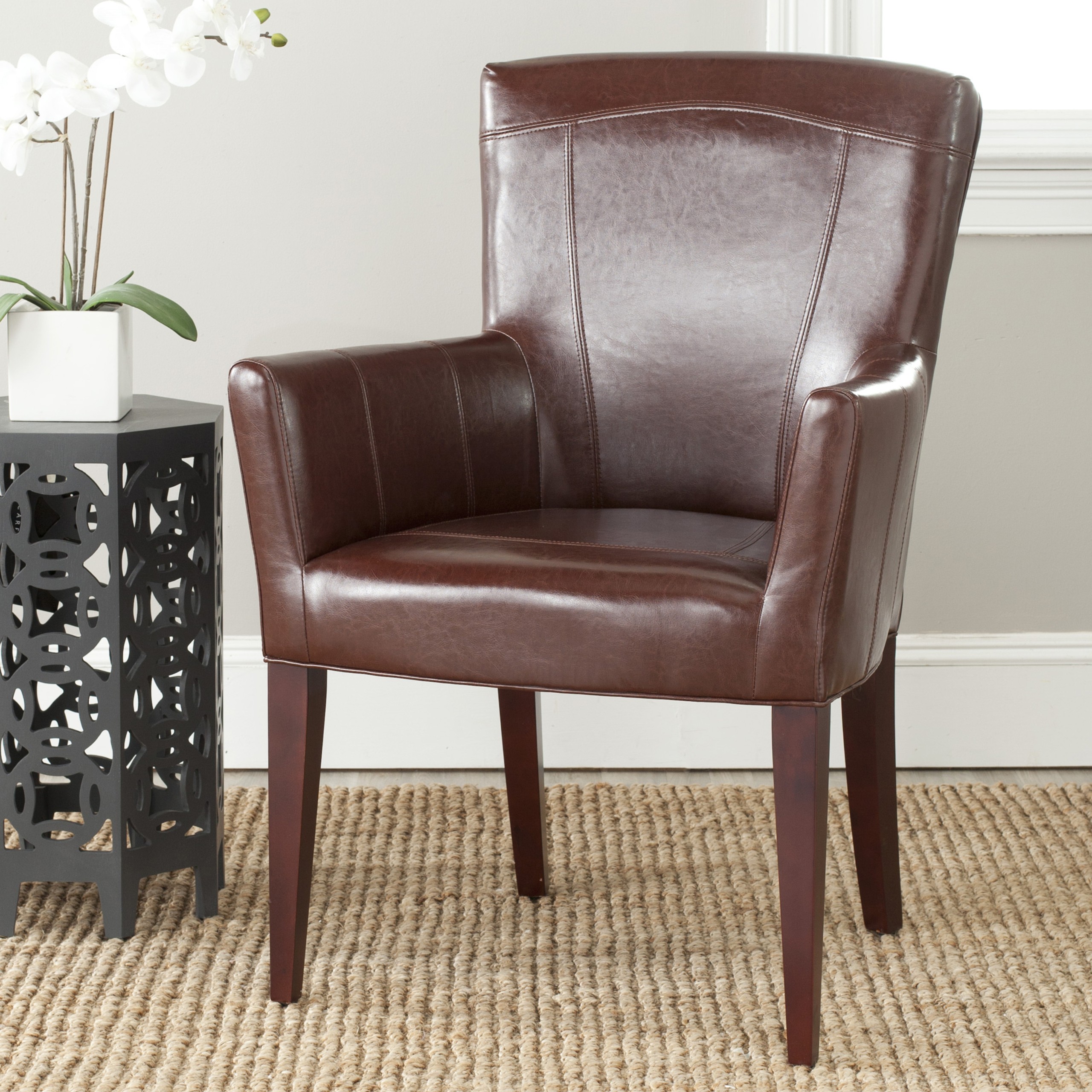 Leather dining deals chair with arms