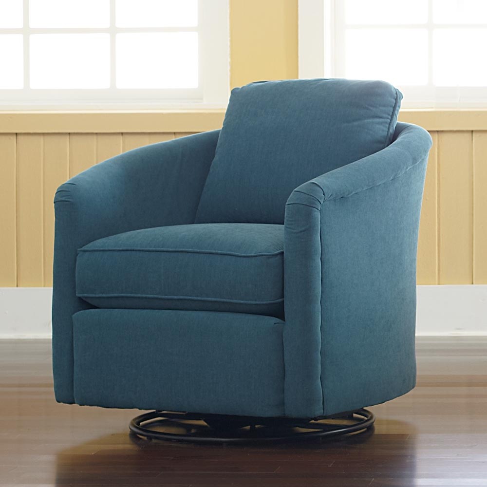 Traditional pedestal tub swivel upholstered glider chair in blue