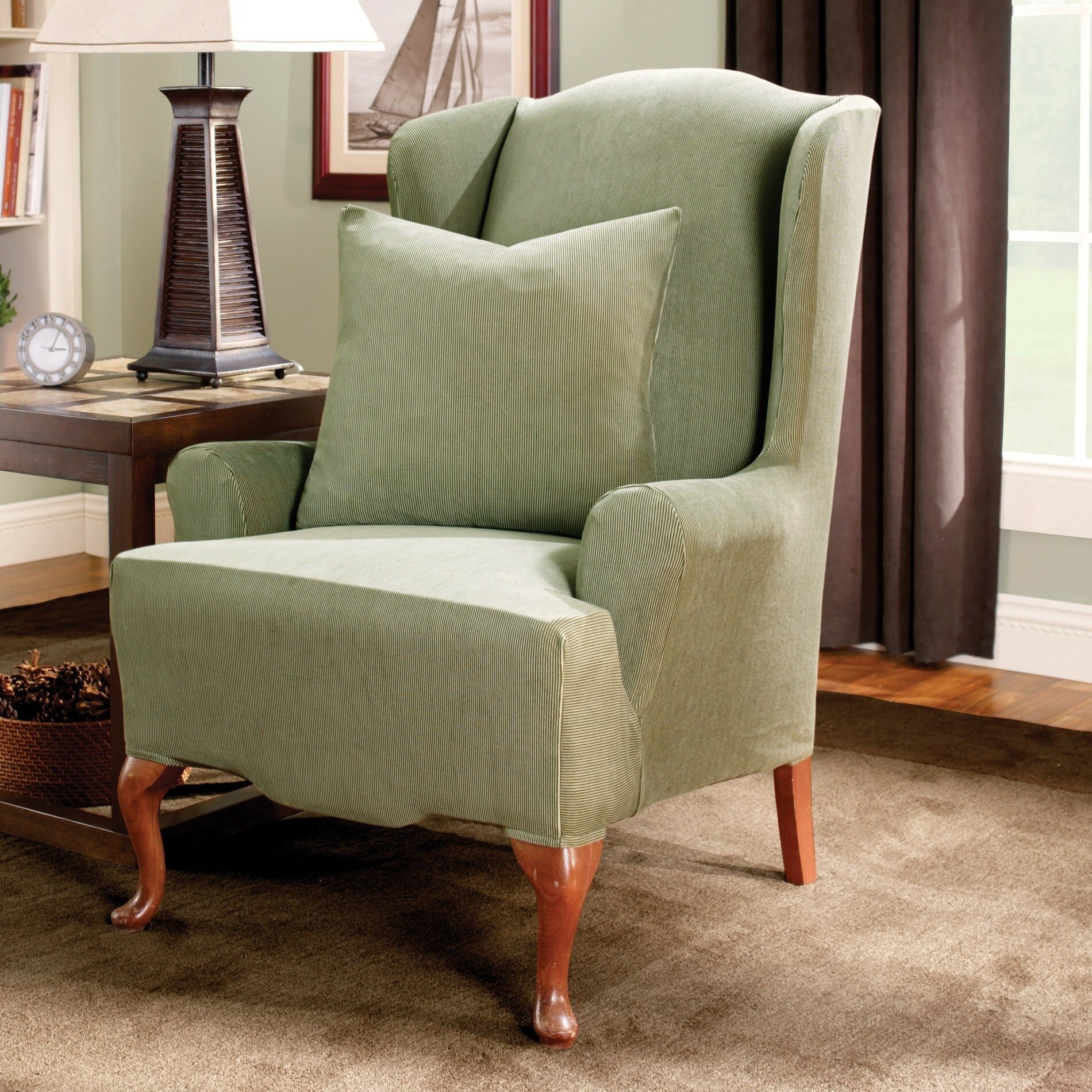 Stretch Stripe Wing Chair Slipcover