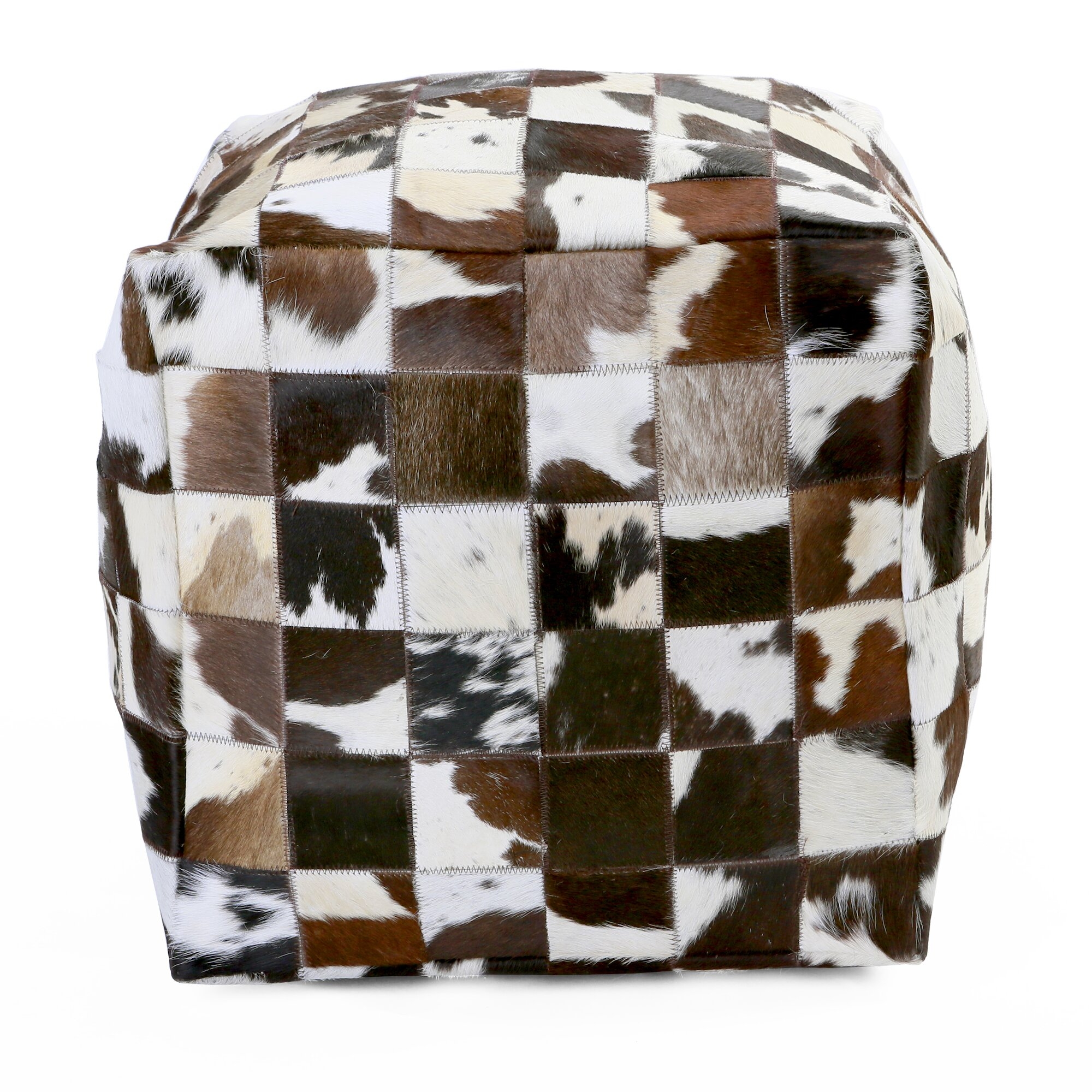 Cowhide Patchwork Pouf Ottoman