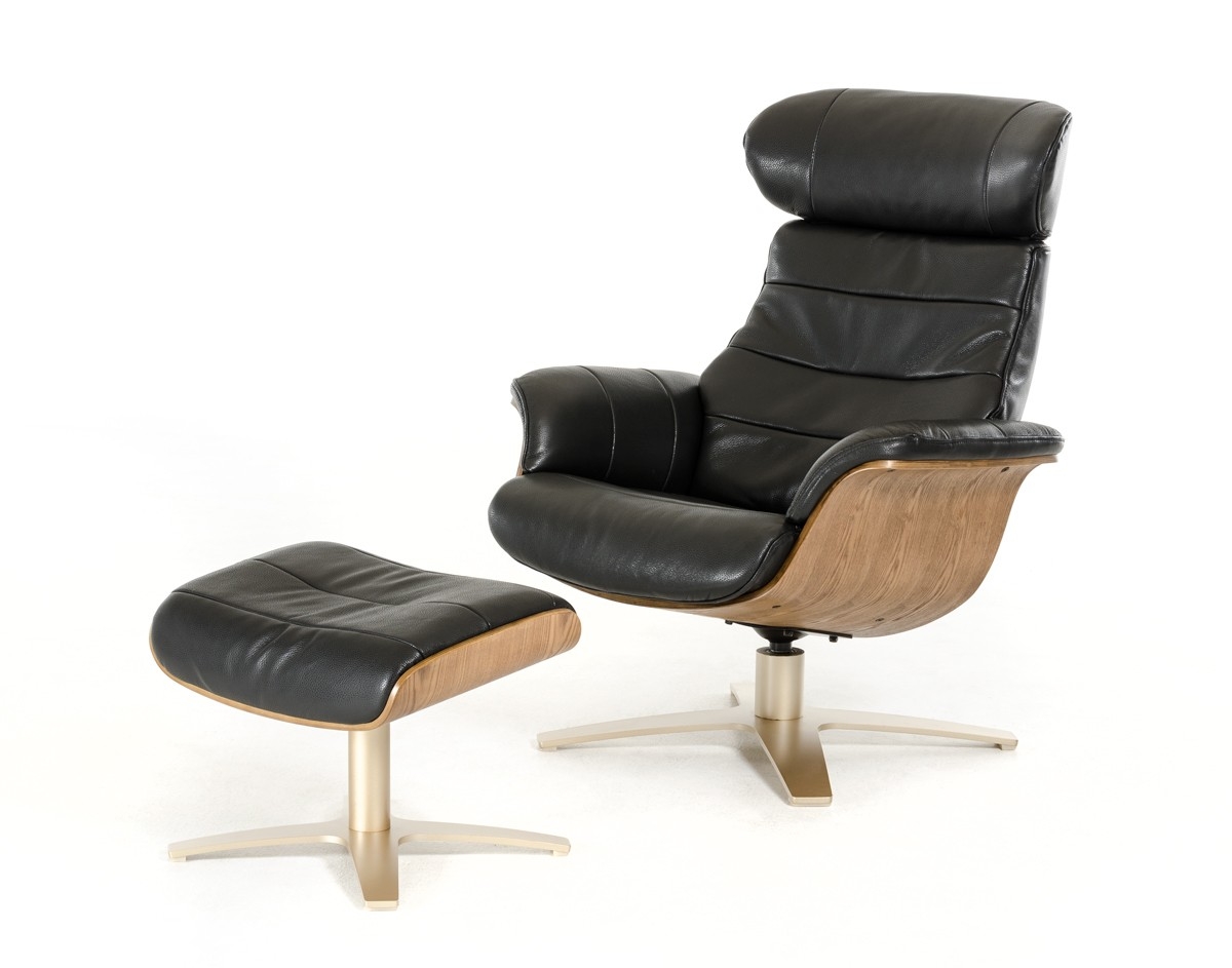Divani Casa Charles Modern Leather Recliner and Ottoman