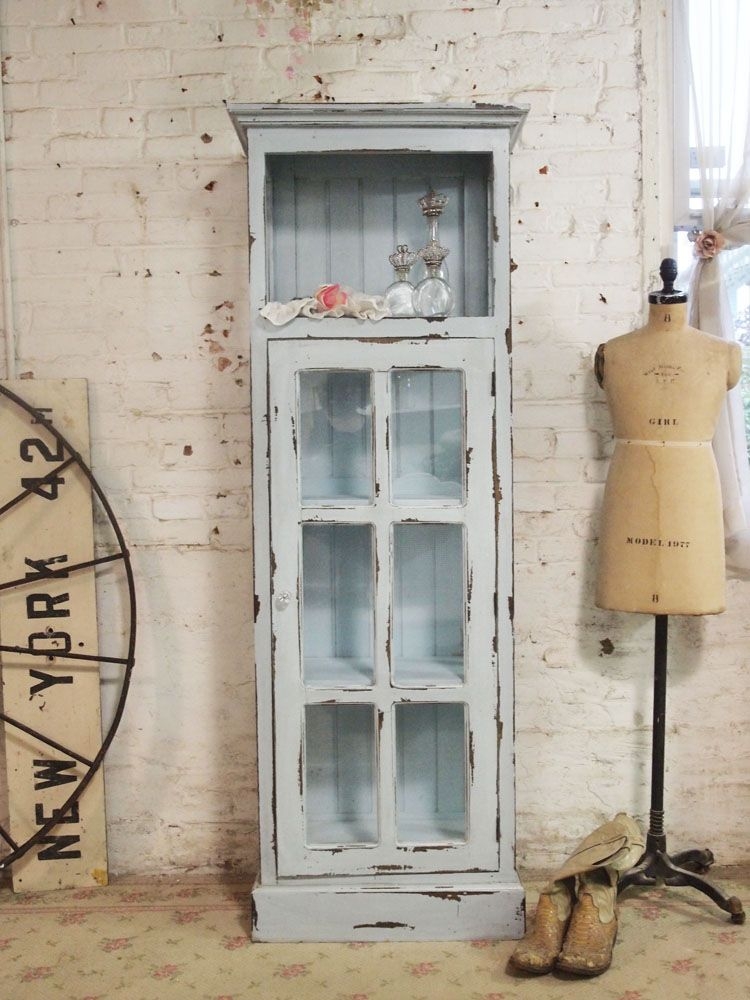Painted cottage chic shabby chateau farmhouse linen cabinet 5