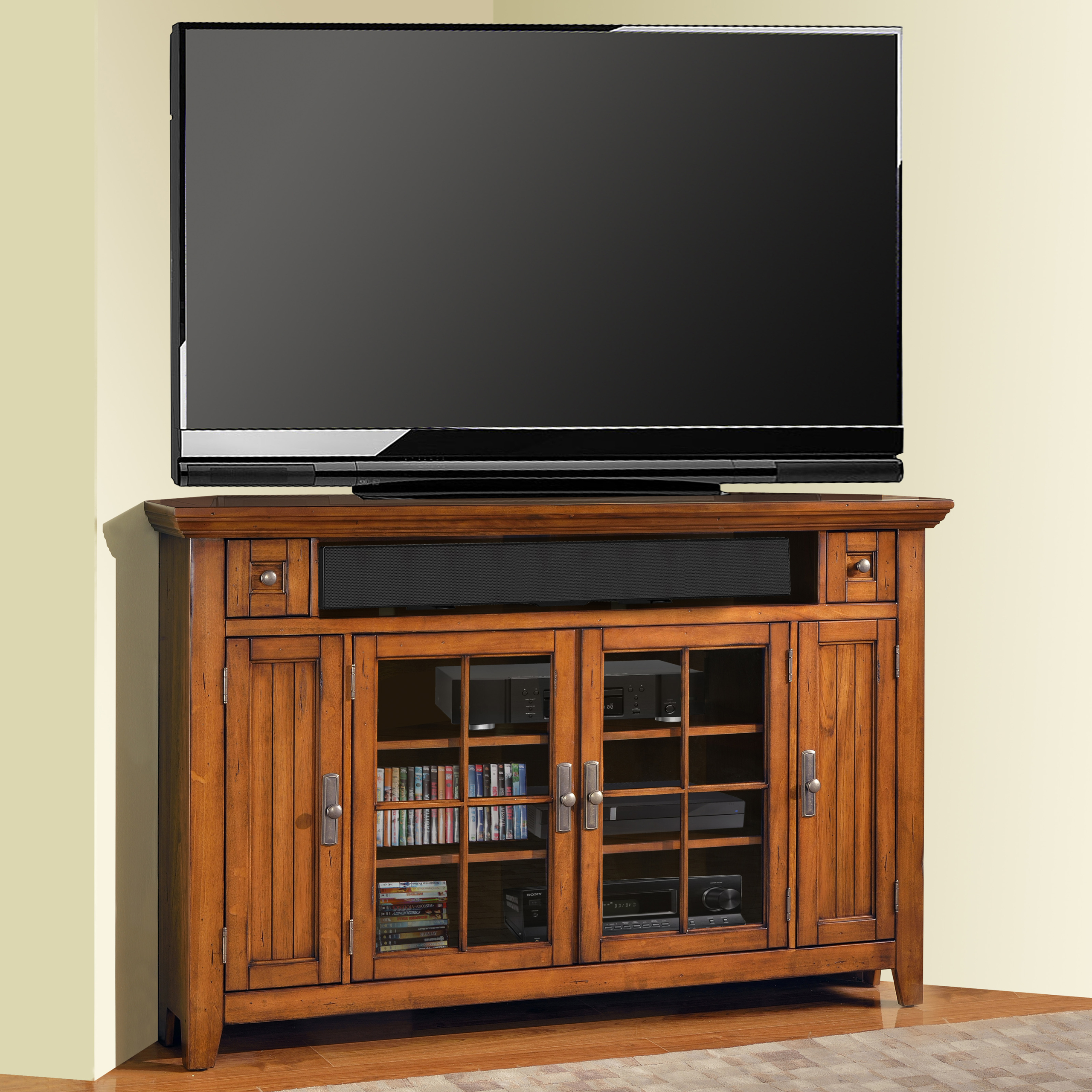 Oak Corner TV Stand Flat Screen Entertainment Center Media Cabinet Console Wood 