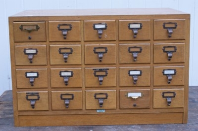 Vintage oak library index filing card cabinet