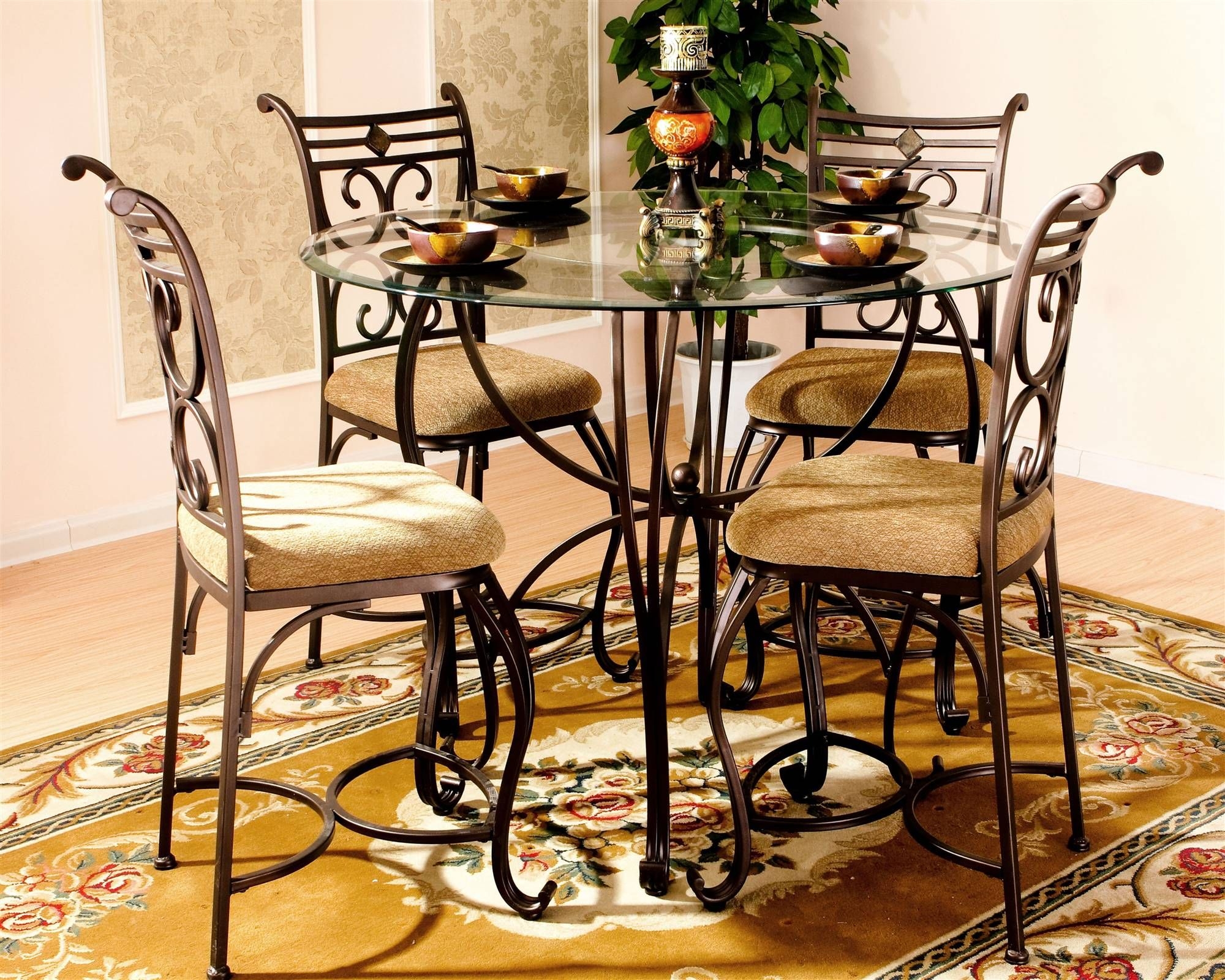 Counter height round discount glass dining table set