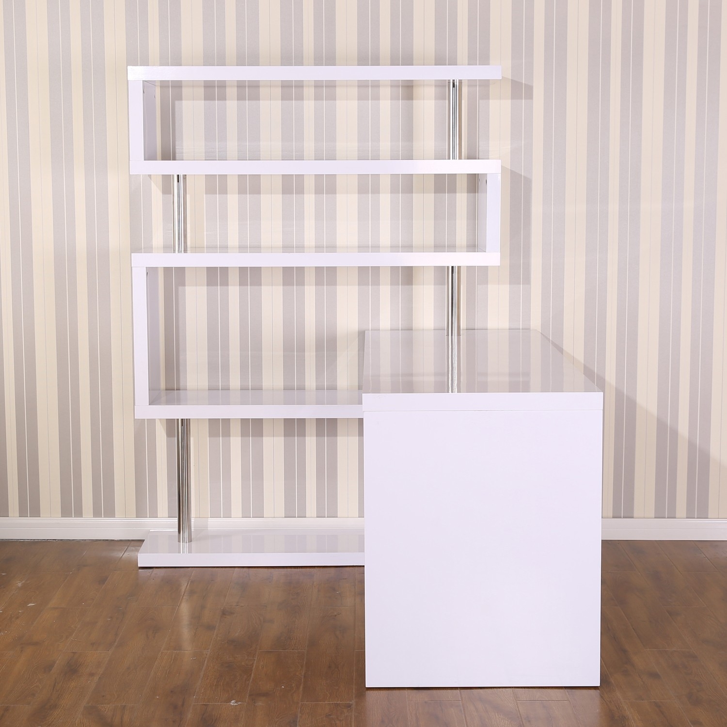 Homcom foldable rotating corner desk and shelf combo white 0