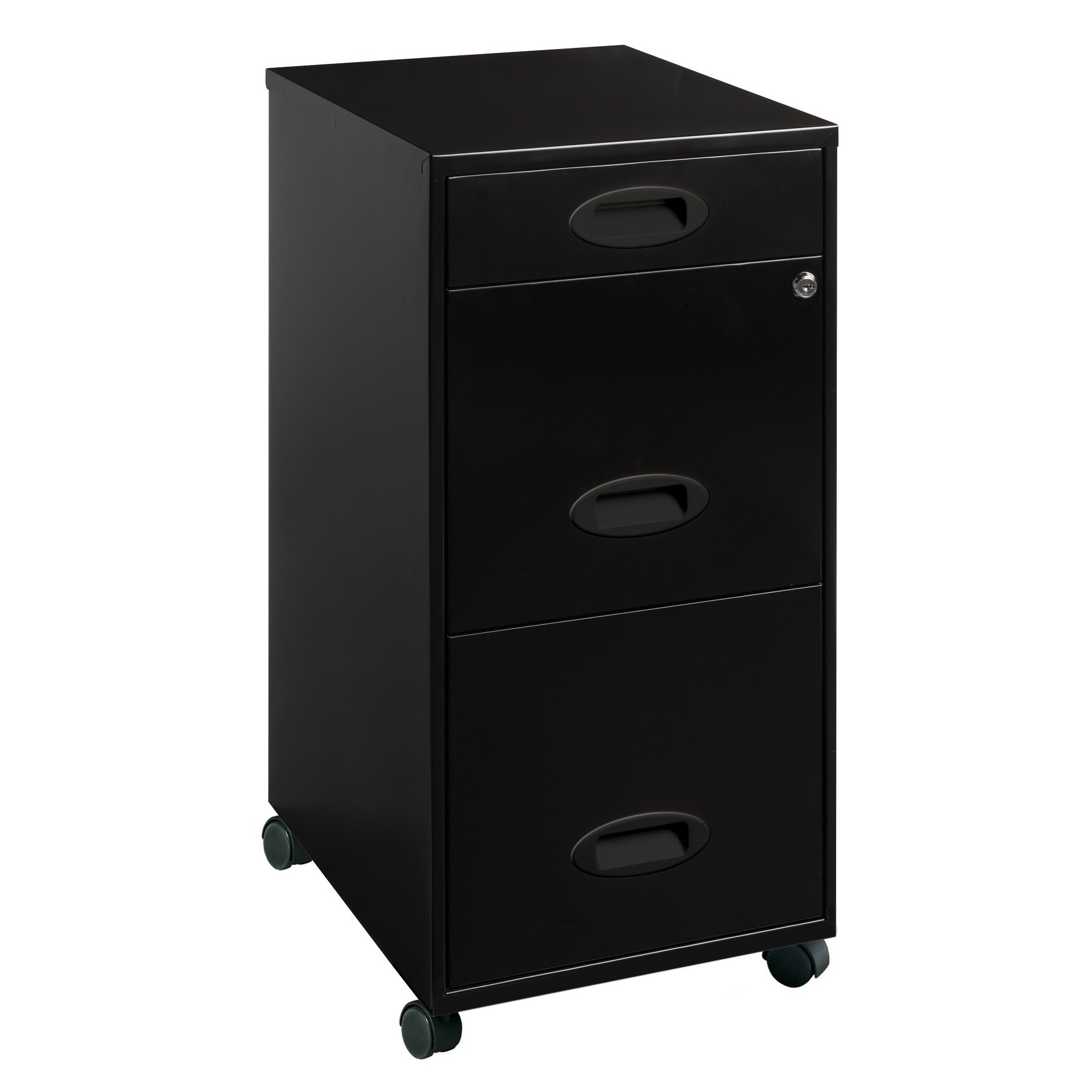 3 Drawer Storage Easy-roll casters and Round Corner for Safety Black Perfect for Office File Storage and SOHO Home Working Furniture. Mobile Metal File Cabinet with Lock-Fully Assembled 