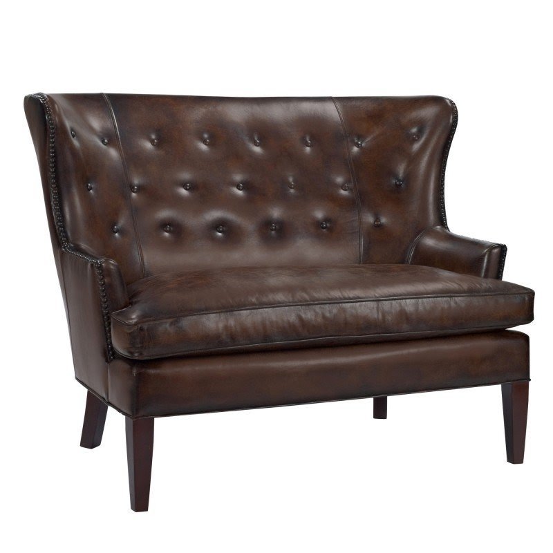 Button Back Winged Leather Settee