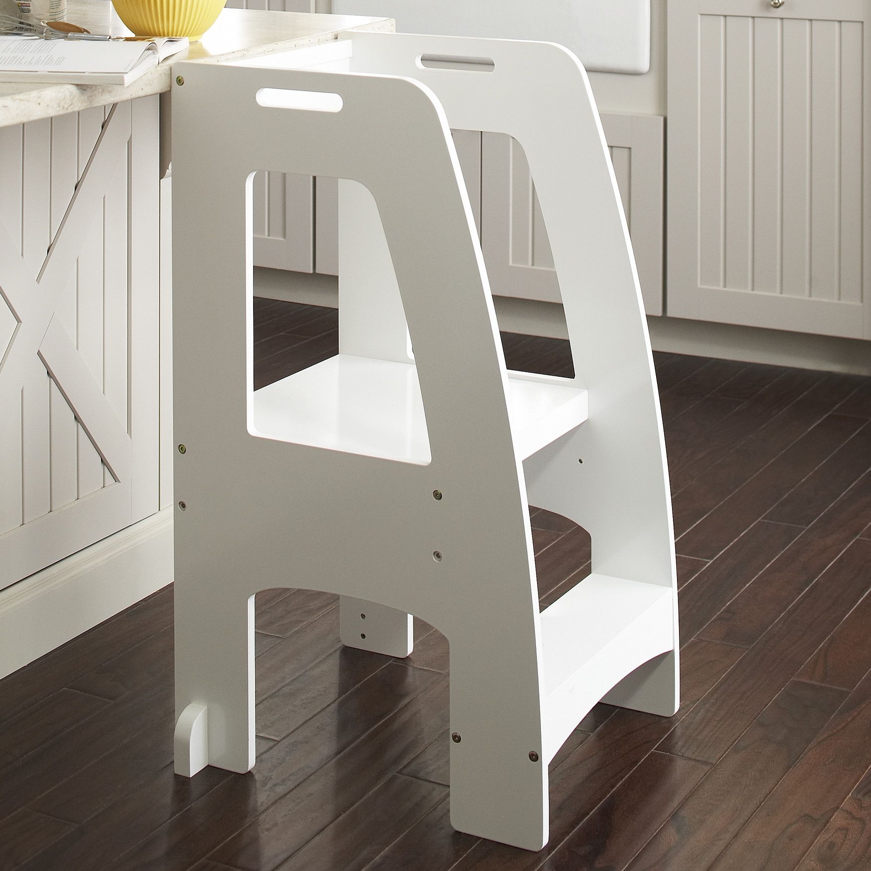 Step Stool Wood Holds Up to 400 LBS- Ebony Solid Kitchen Step Stool by ECROCY Need Assemble
