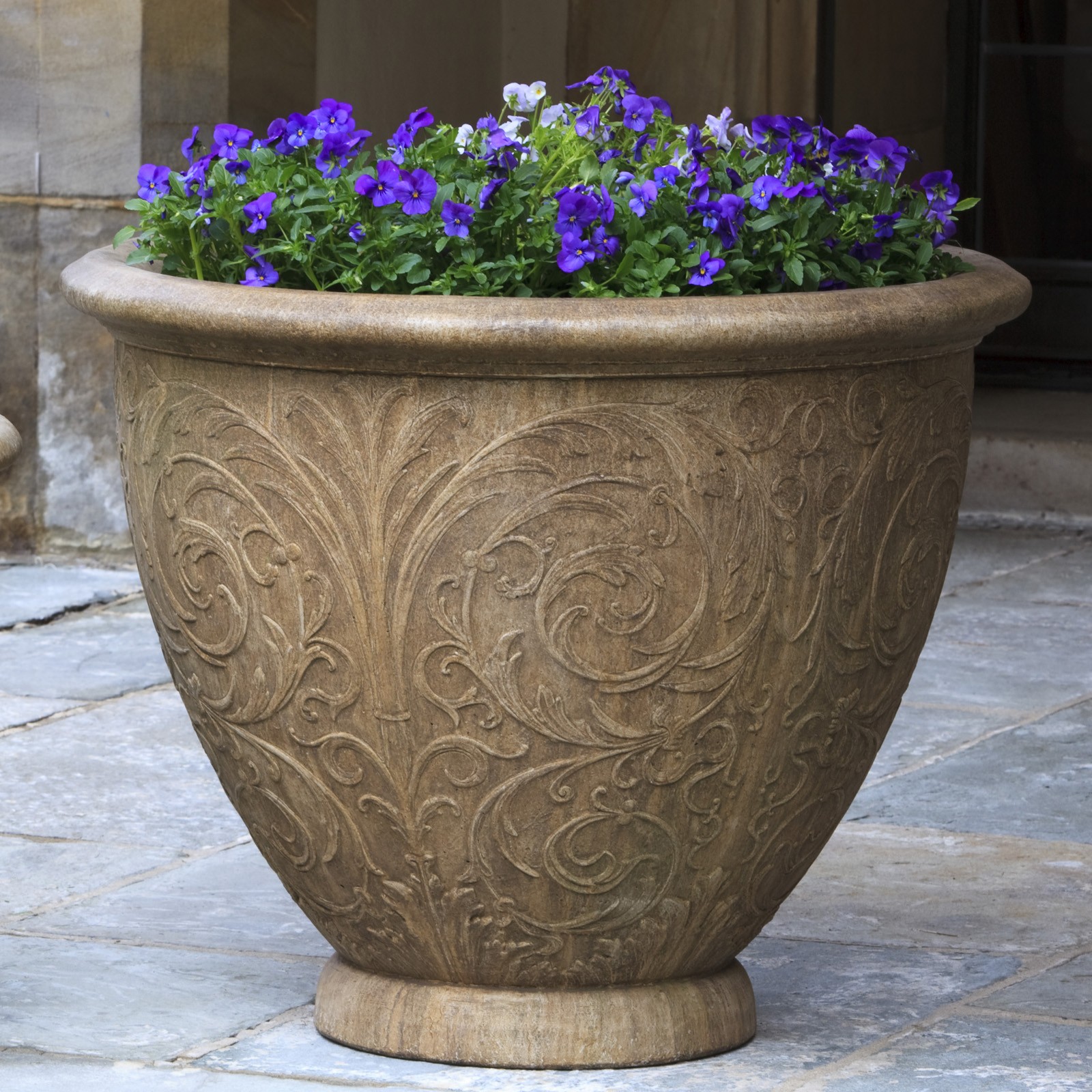 Large arabesque cast stone planter traditional outdoor planters