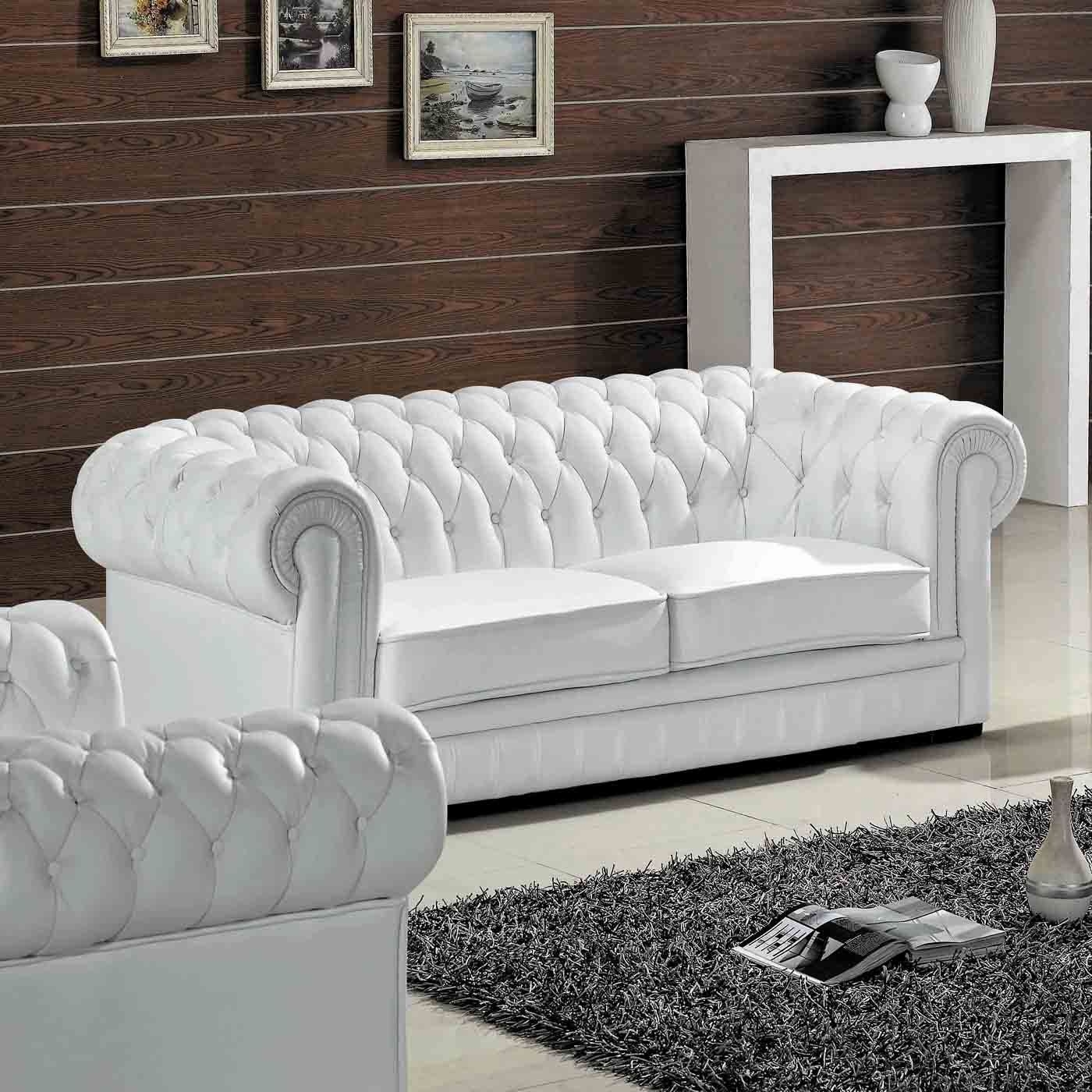 Tufted White Leather Sofa - Foter