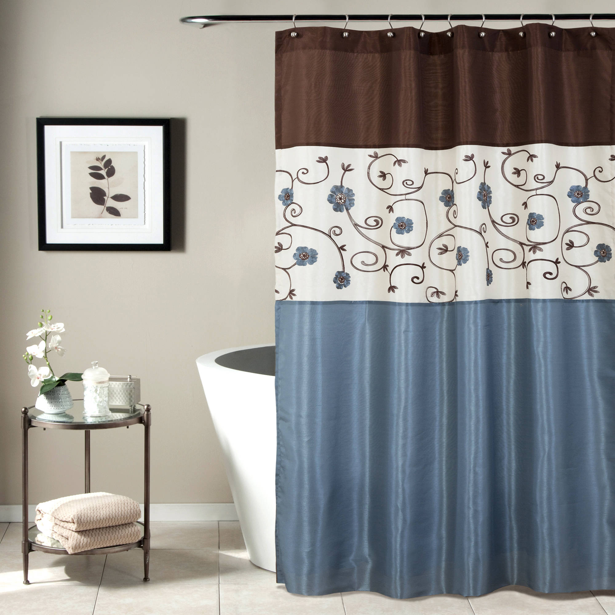 Brown And Blue Shower Curtain - Foter