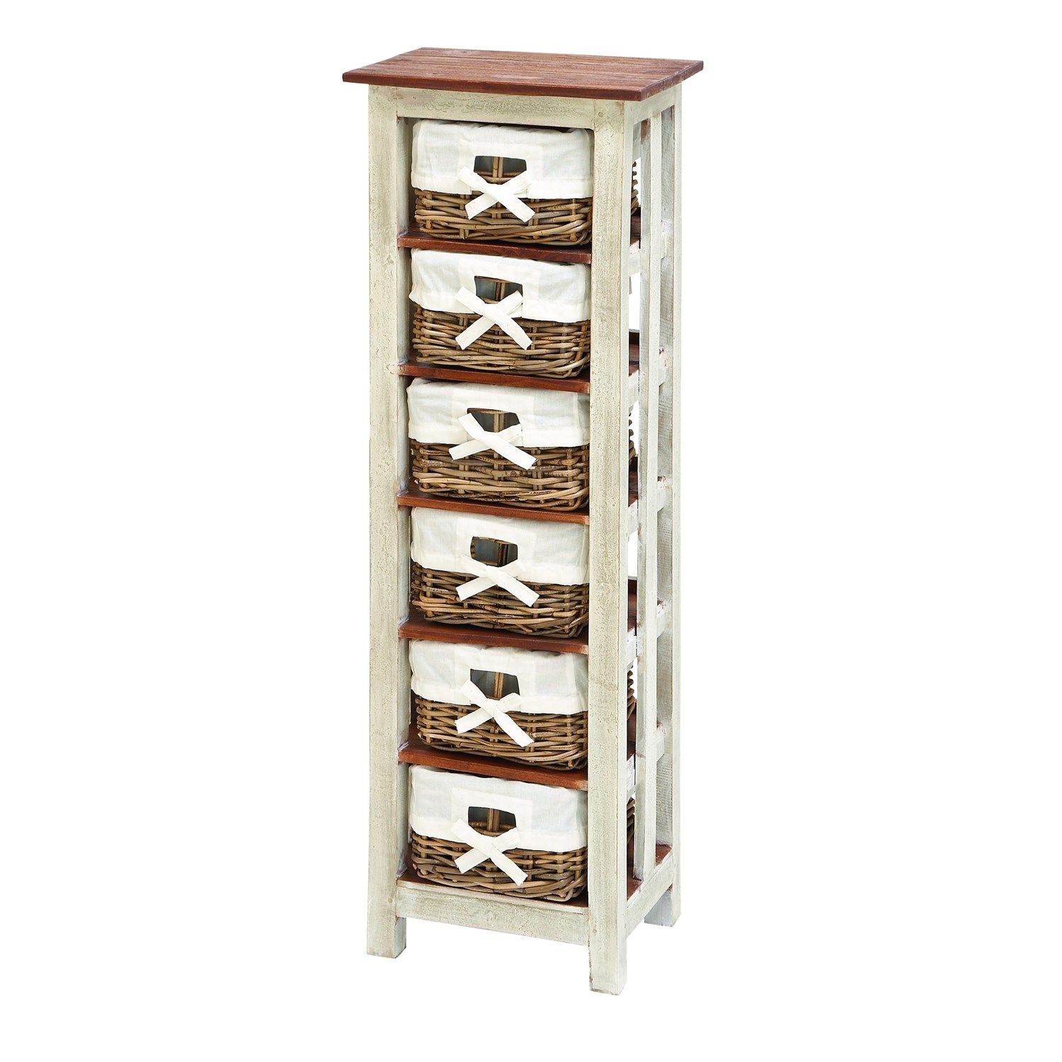 Shabby Rattan Wood 6 Drawer Cabinet