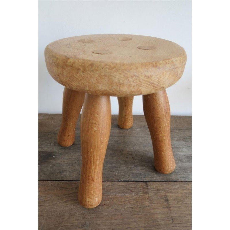 Small vintage wood wooden rustic 3 legged milking stool 1