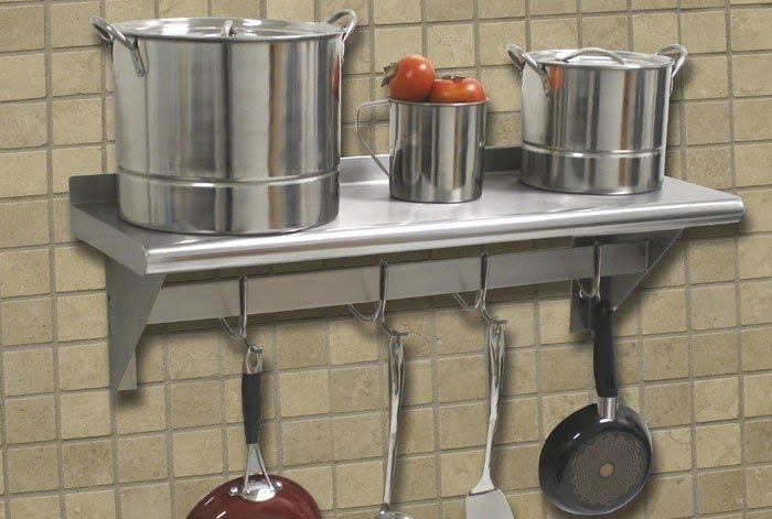 Stainless Steel Wall Mounted Shelf with Pot Rack Bar
