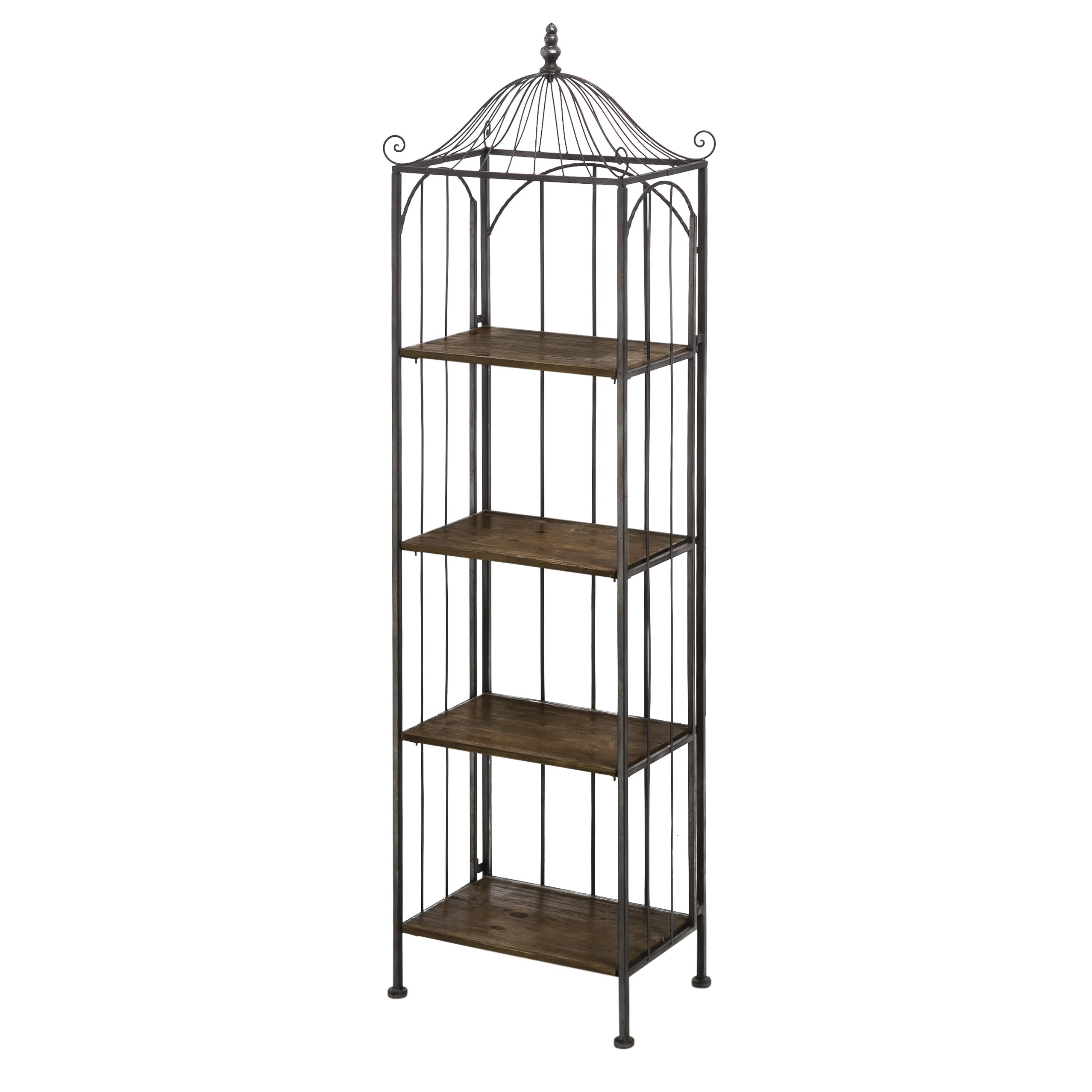 Bird Cage Metal and Wood Display Shelf