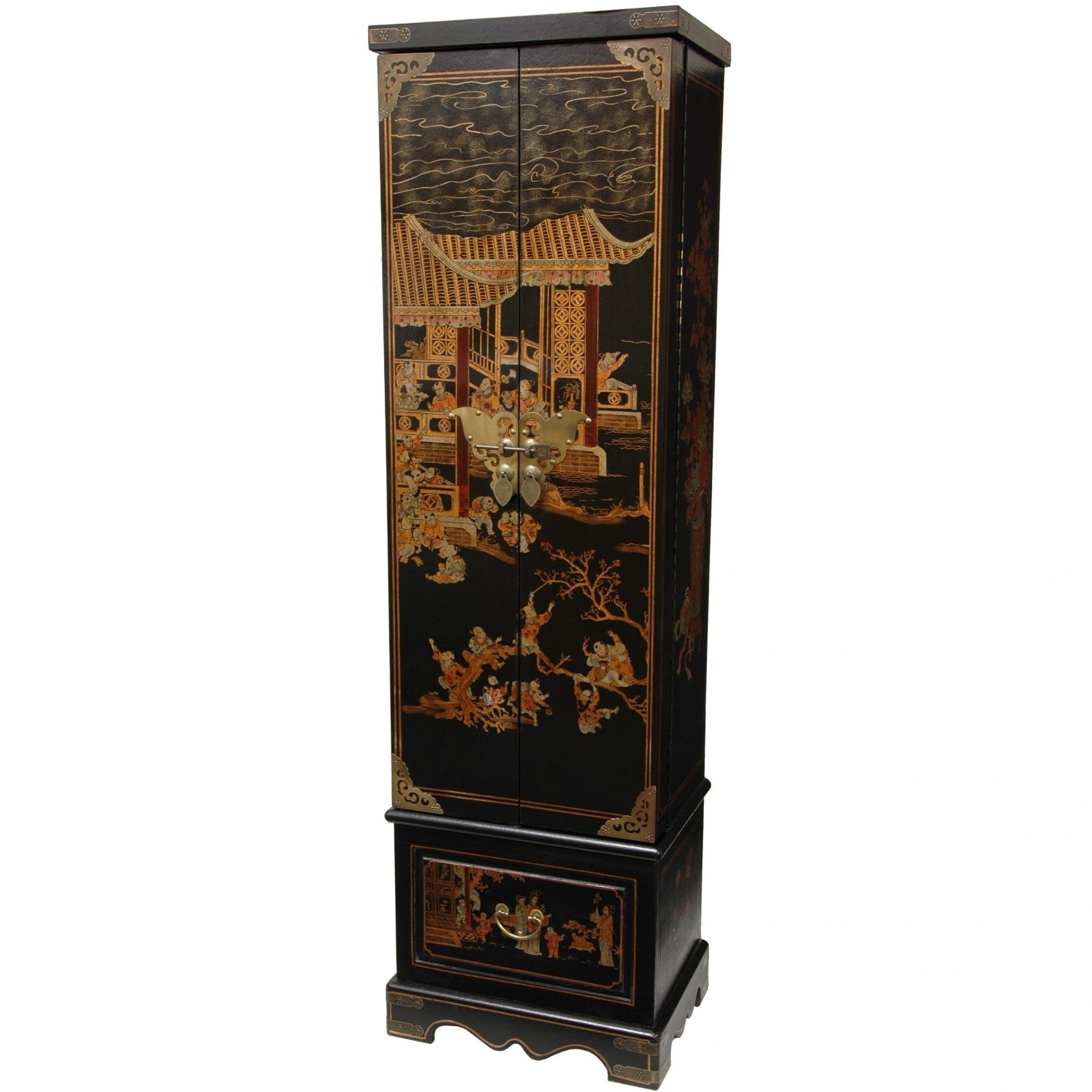 Lacquer Tall Jewelry Armoire with Mirror