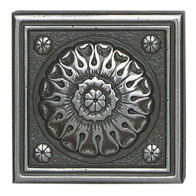 Metal Ages 2" x 2" Baroque Glazed Decorative Tile Insert in Polished Pewter