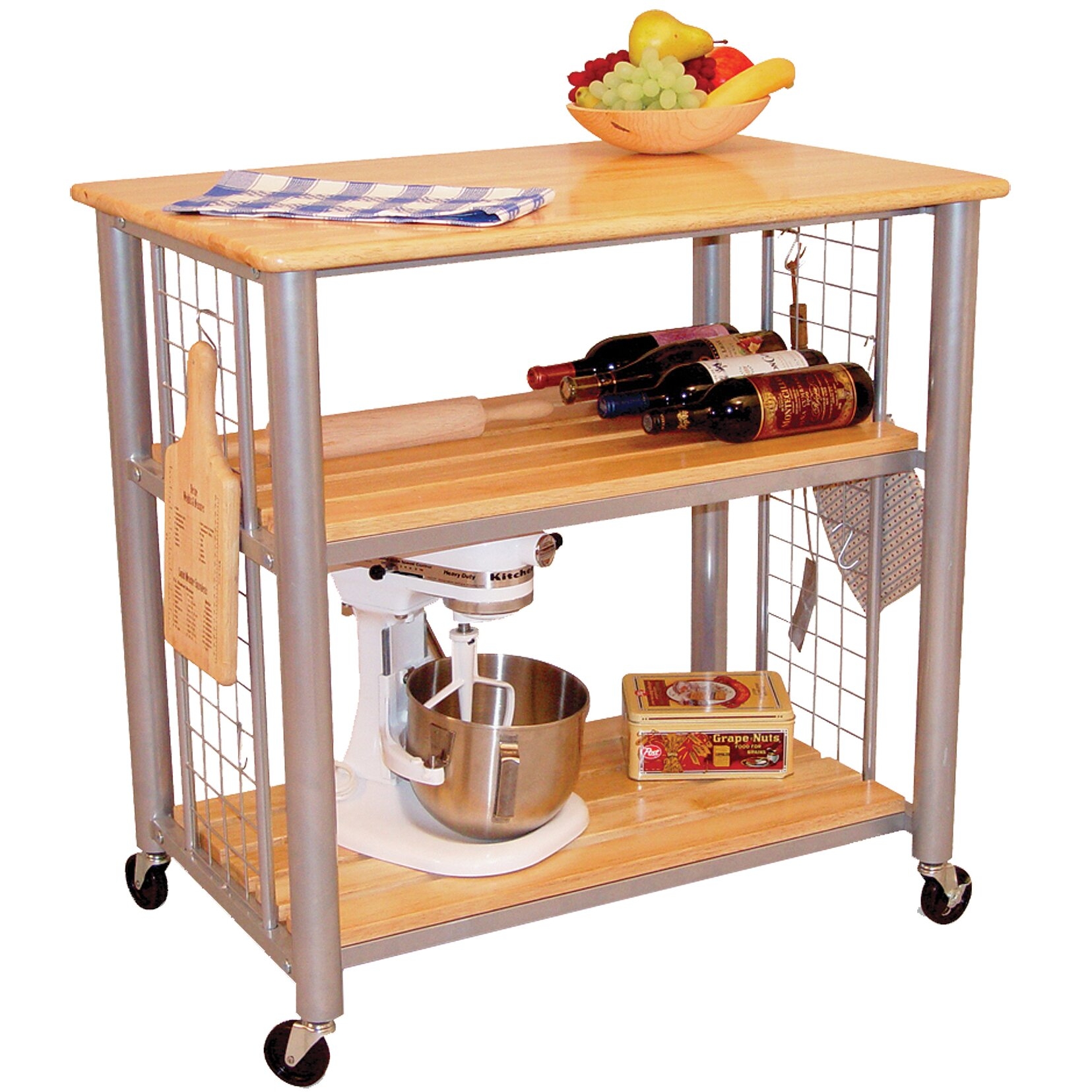 Contemporary Kitchen Cart with Butcher Block Top