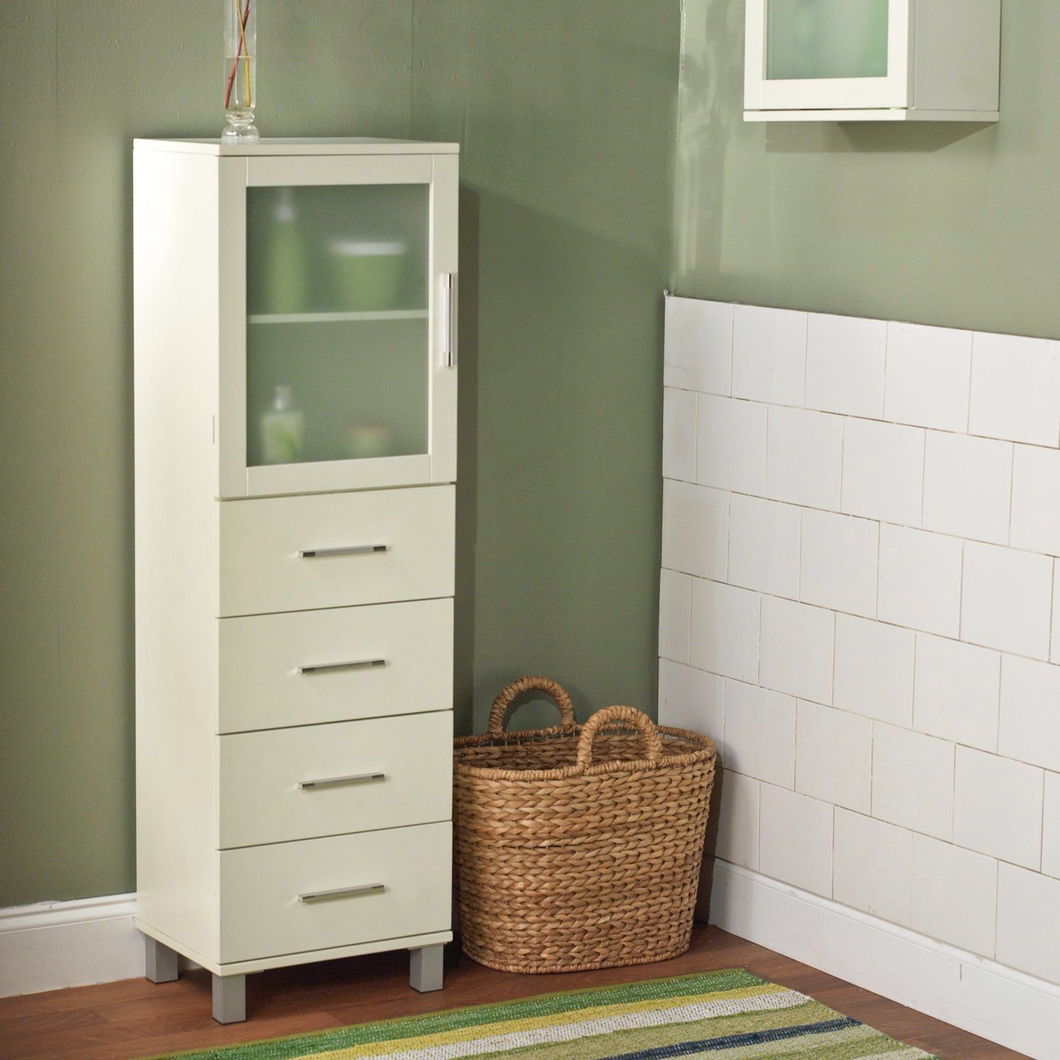 Frosted Pane 4 Drawer Linen Cabinet