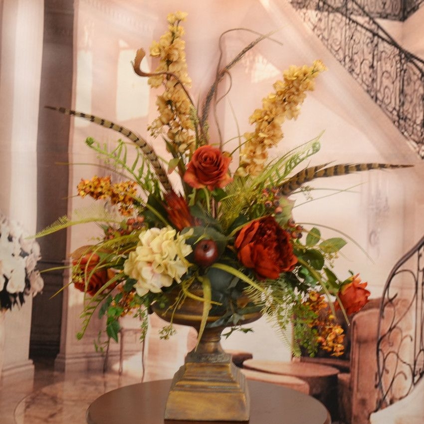 Large Silk Flower Arrangement with Feathers