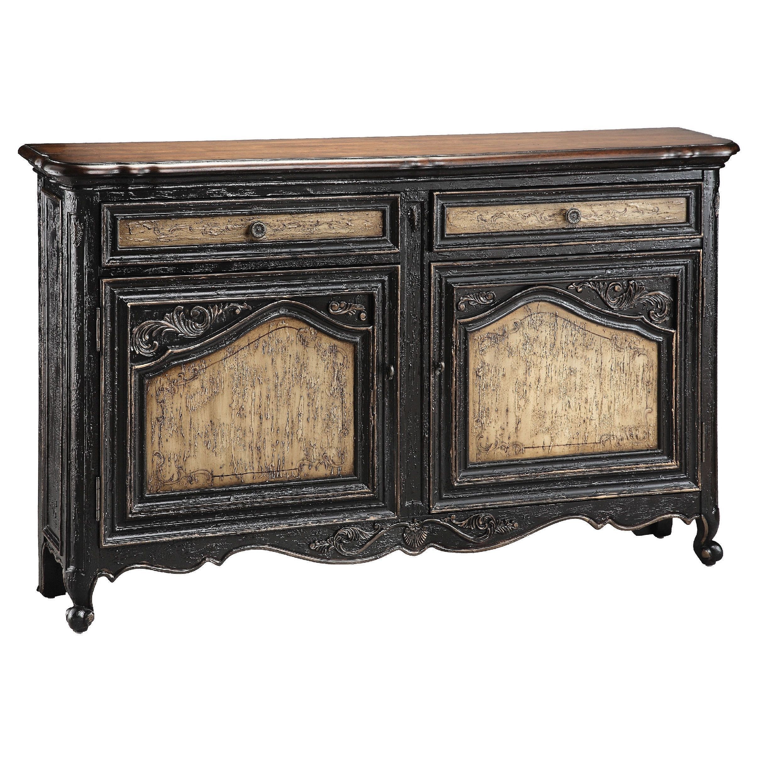 Narrow Sideboard In Textured Black and Tan
