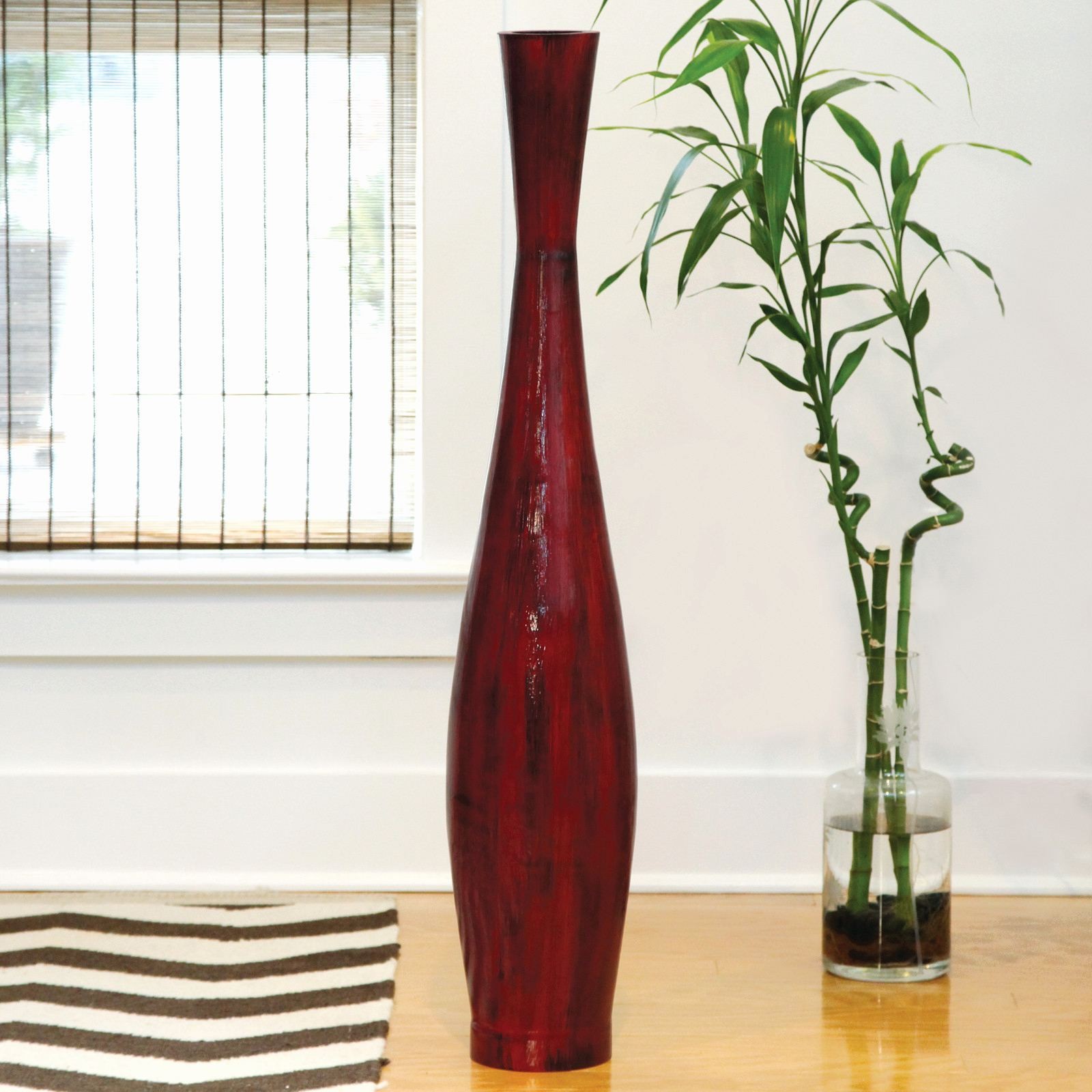 Red Bamboo Floor Vase