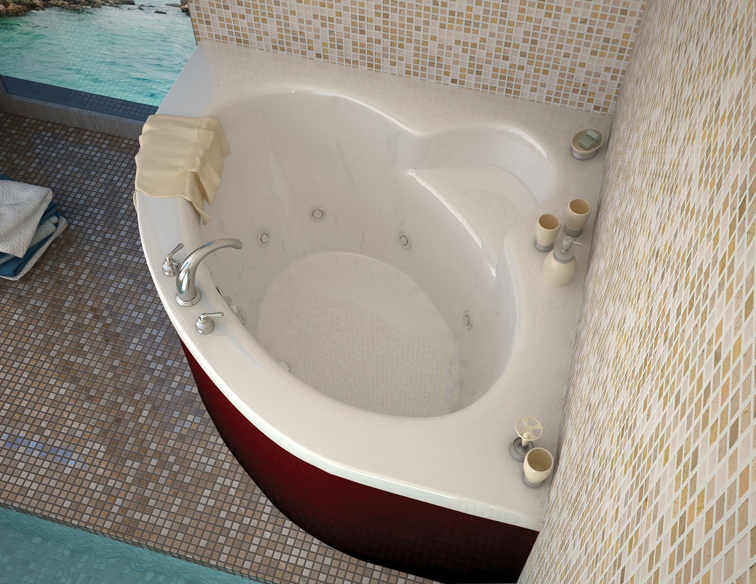 Trinidad 60" x 60" Corner Soaking Bathtub with Center Drain