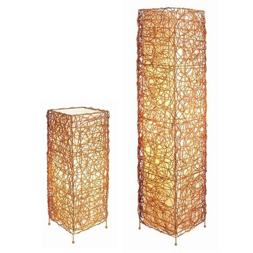 Wicker Table Lamp and Floor Lamp Set with Novelty Shade