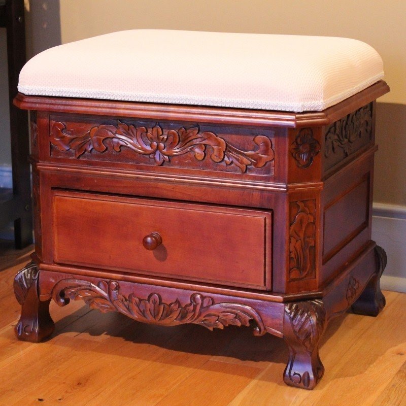 Windsor Hand Carved Vanity Stool with Cushion