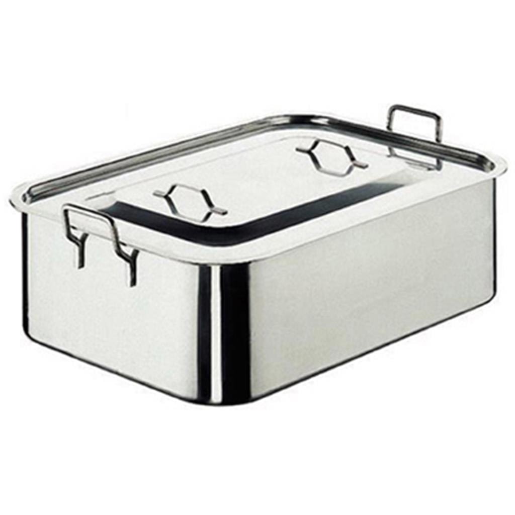 32CM STAINLESS STEEL OVEN ROASTING TRAY PAN WITH RACK LID BAKING ROASTER TIN 