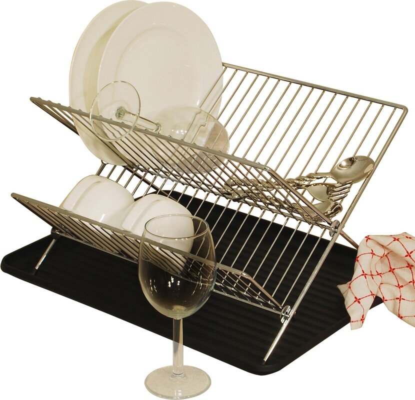 CozyBlock Steel Foldable Dish Drying Rack with Utensil, Cutlery