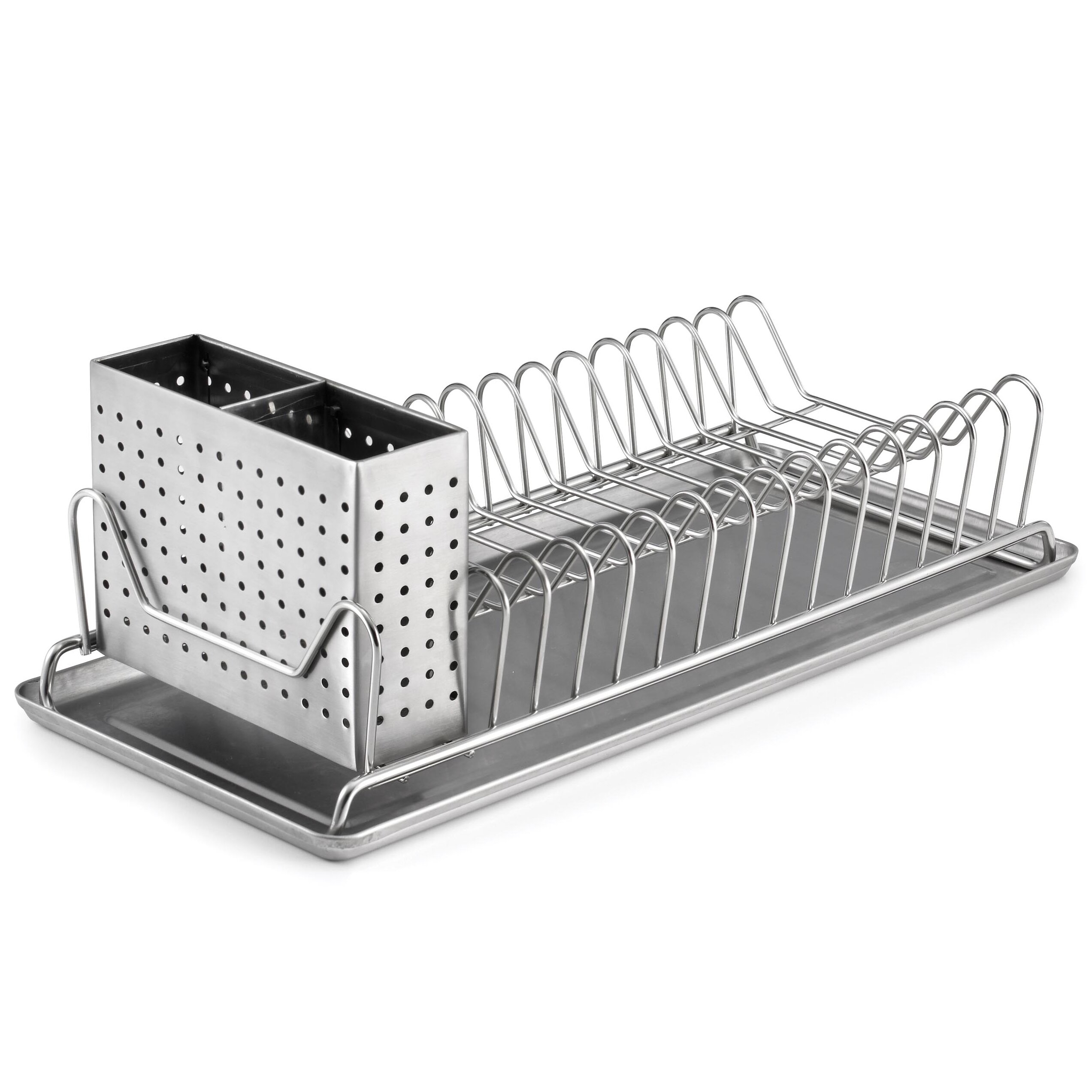 Haitral Aluminum Dish Drying Rack, Compact Dish Rack with Cutlery Holder, Removable Rose