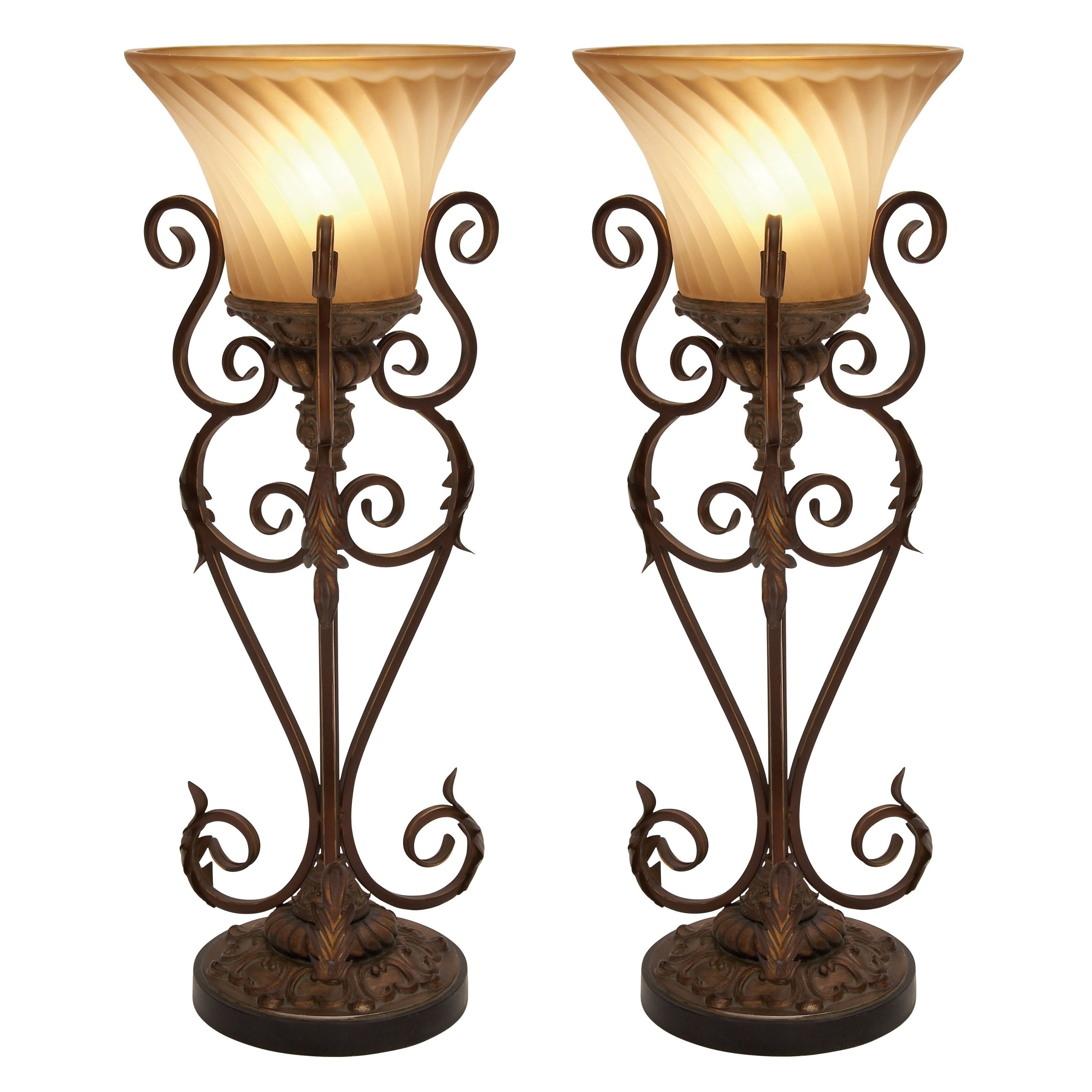 Lisette Torchiere 30" H Table Lamp with Bell Shade (Set of 2)