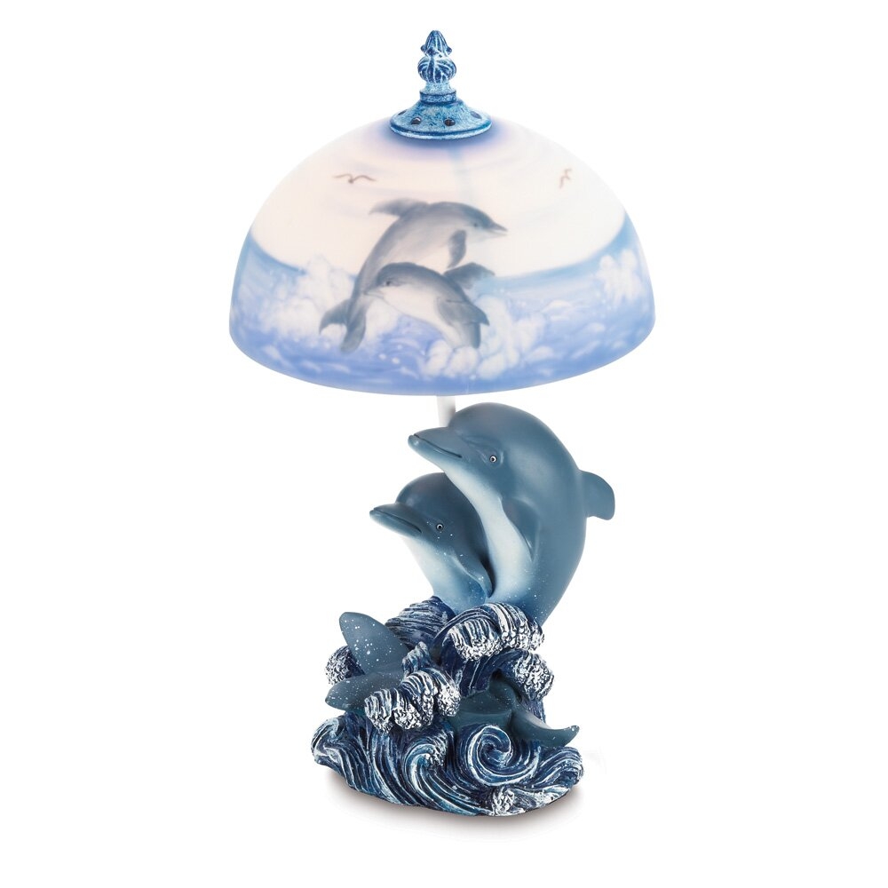 Playful Dolphins 15" H Table Lamp with Bowl Shade