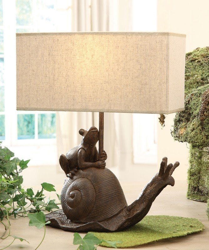 Secret Garden Resin Frog on Snail 14.75" H Table Lamp with Rectangular Shade (Set of 2)