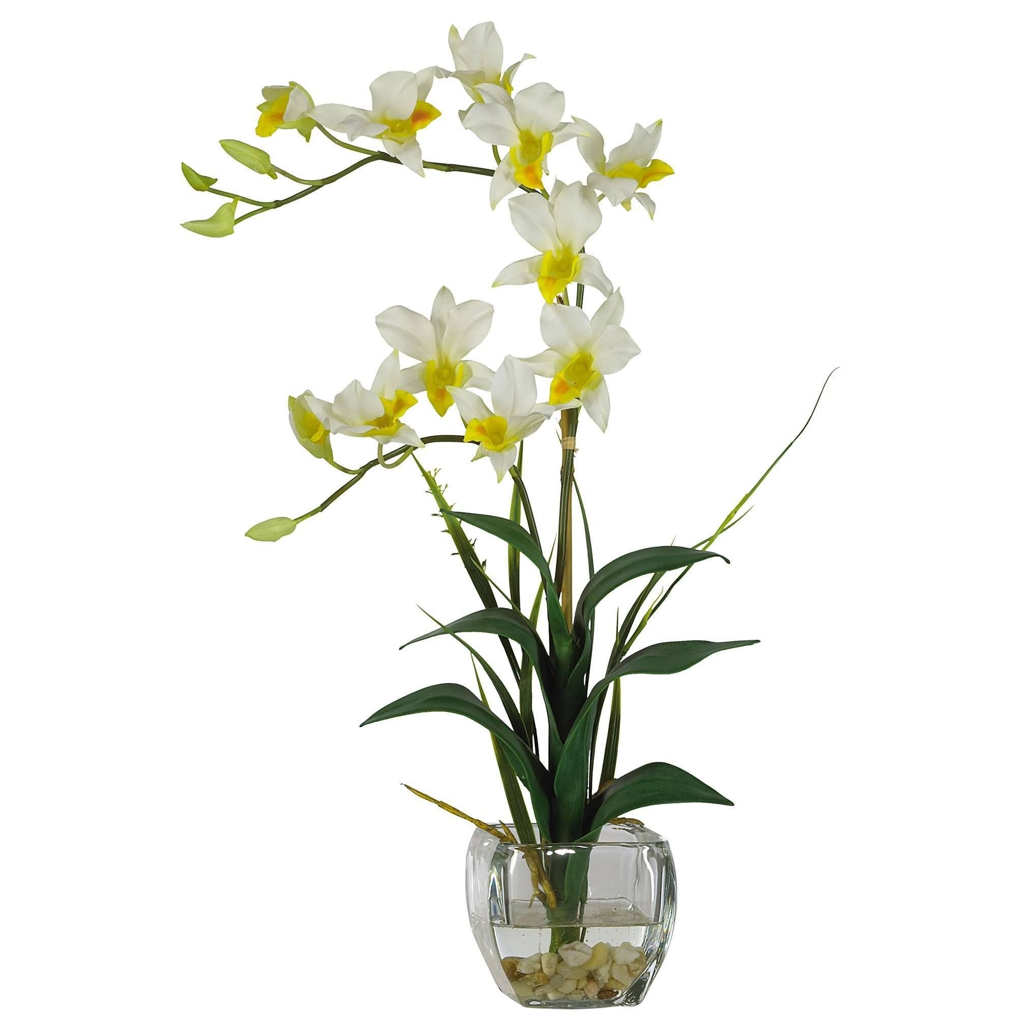 Silk Dendobrium Flowers with Glass Vase