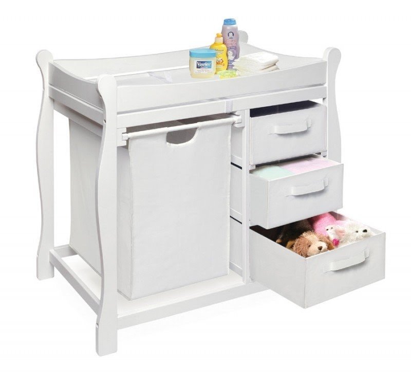 Sleigh Style Baby Changing Table with 3 Baskets & Hamper