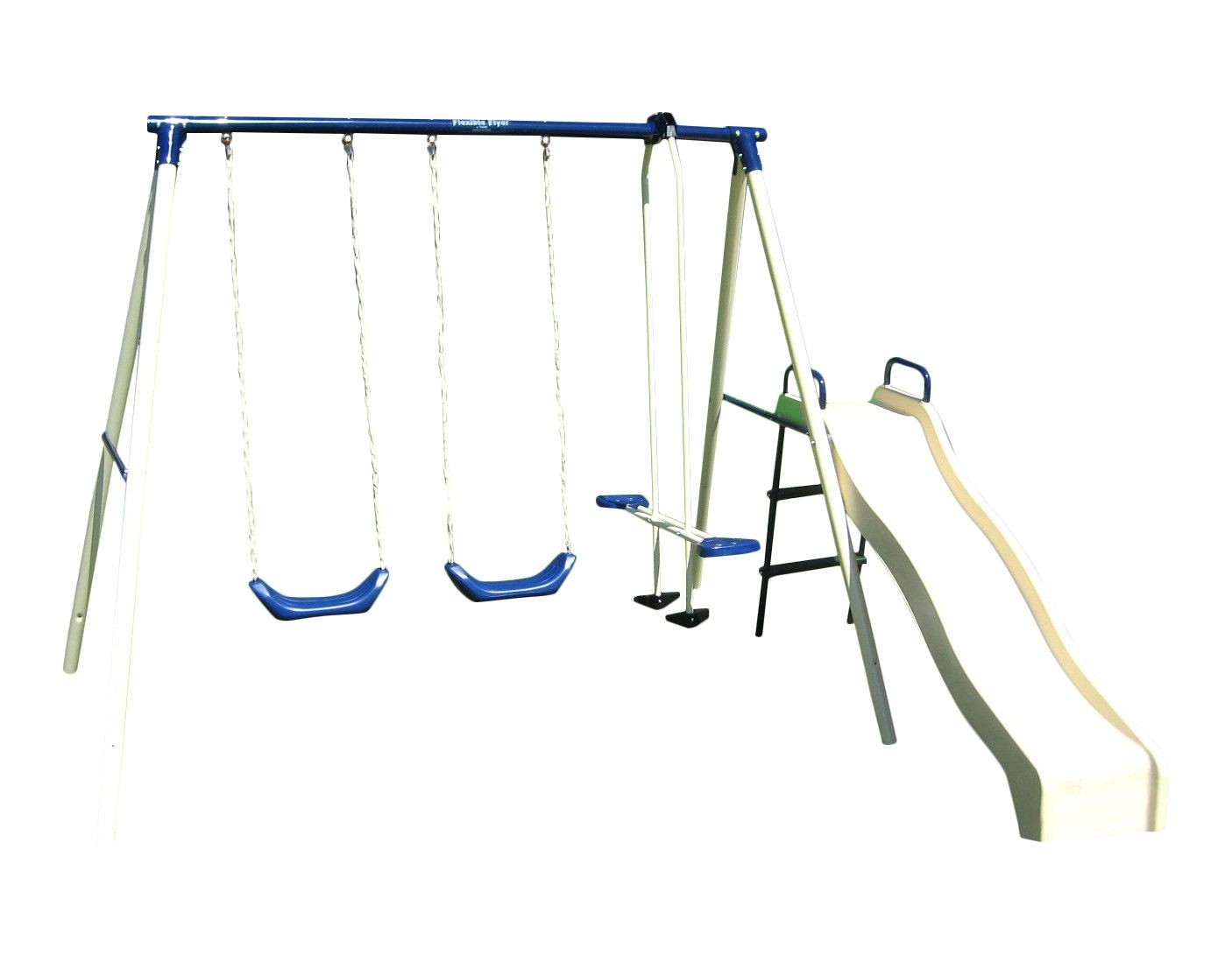 blue and white swing set