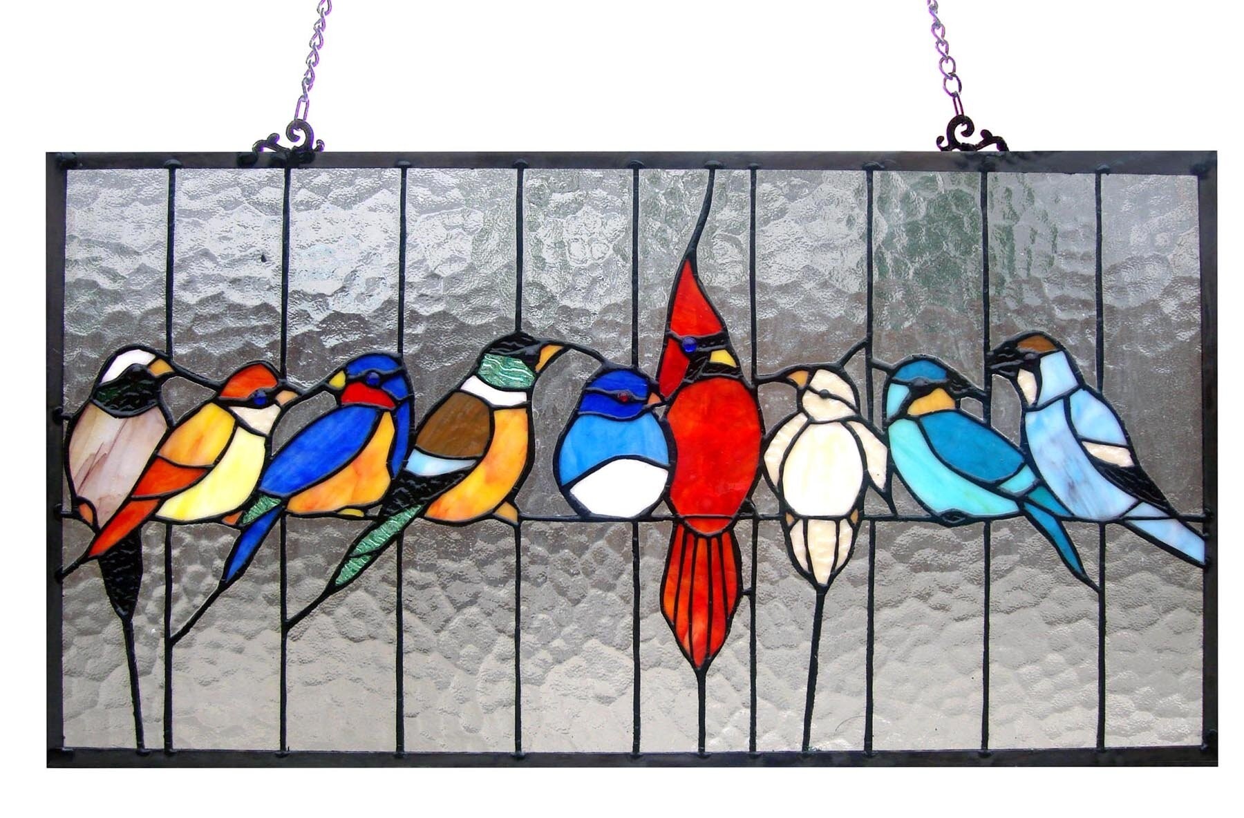 Stained Glass Panels Colorful Bird Decoration Hanging Window Pendant Bird Sticker Stain Glass Window Bird Stained Glass Tropical Birds Decorative Art Glass 
