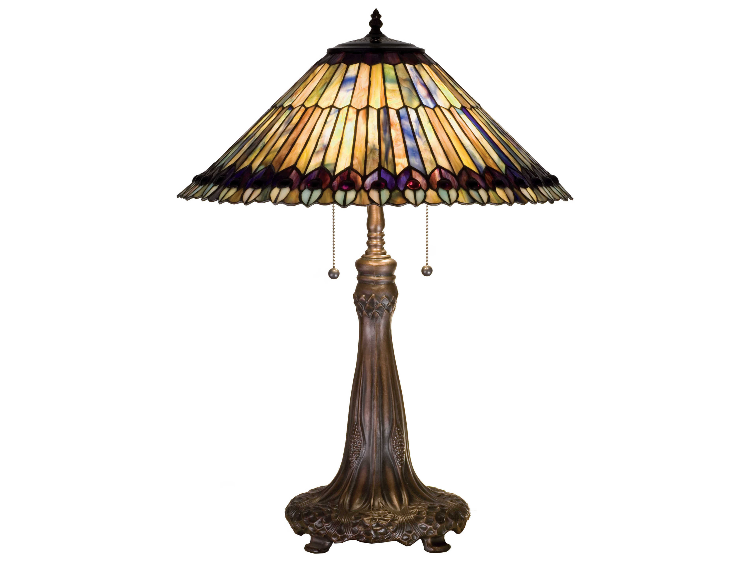 Tiffany Jeweled Peacock 27" H Table Lamp with Cone Shade