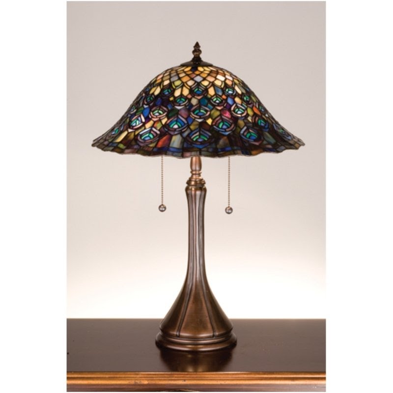 Tiffany Nouveau Peacock Feather 22" H Table Lamp with Bell Shade