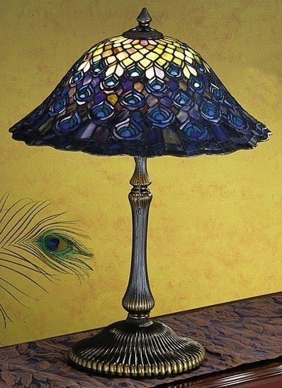 Tiffany Peacock Feather 22" H Table Lamp with Bowl Shade