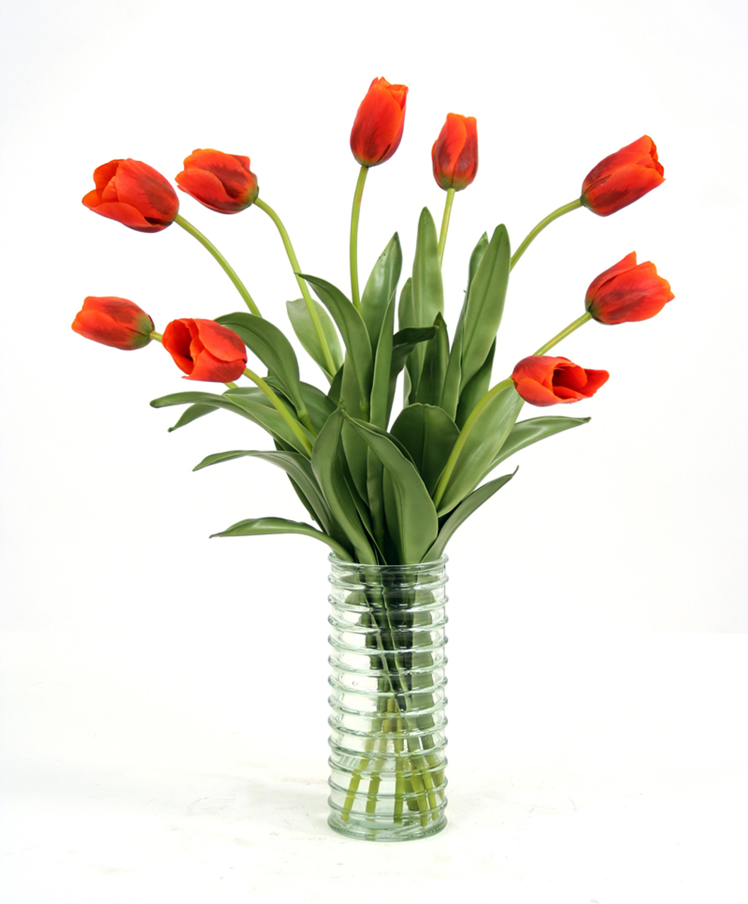 Waterlook Silk Tulips in Ribbed Vase