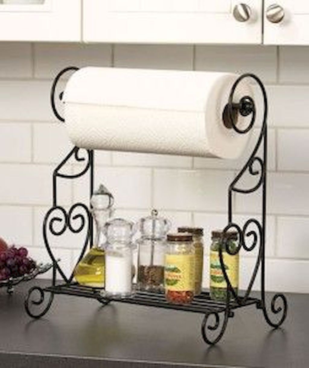 New black metal decorative paper towel rack holder with shelf